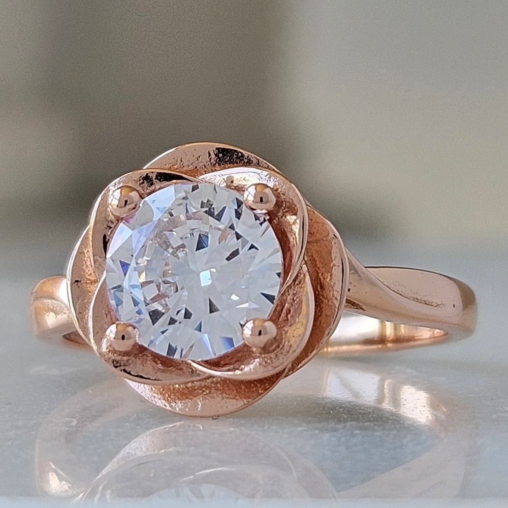 Rose Gold Flower Ring, 925 Sterling Silver with 18k Rose Gold finish